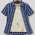 Pineapple Print White inner Blue Check Double Casual Shirt Boys(293N)