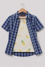 Pineapple Print White inner Blue Check Double Casual Shirt Boys