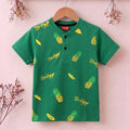 Pineapple All Over Print Green Henley Polo Boys ( R-531 )