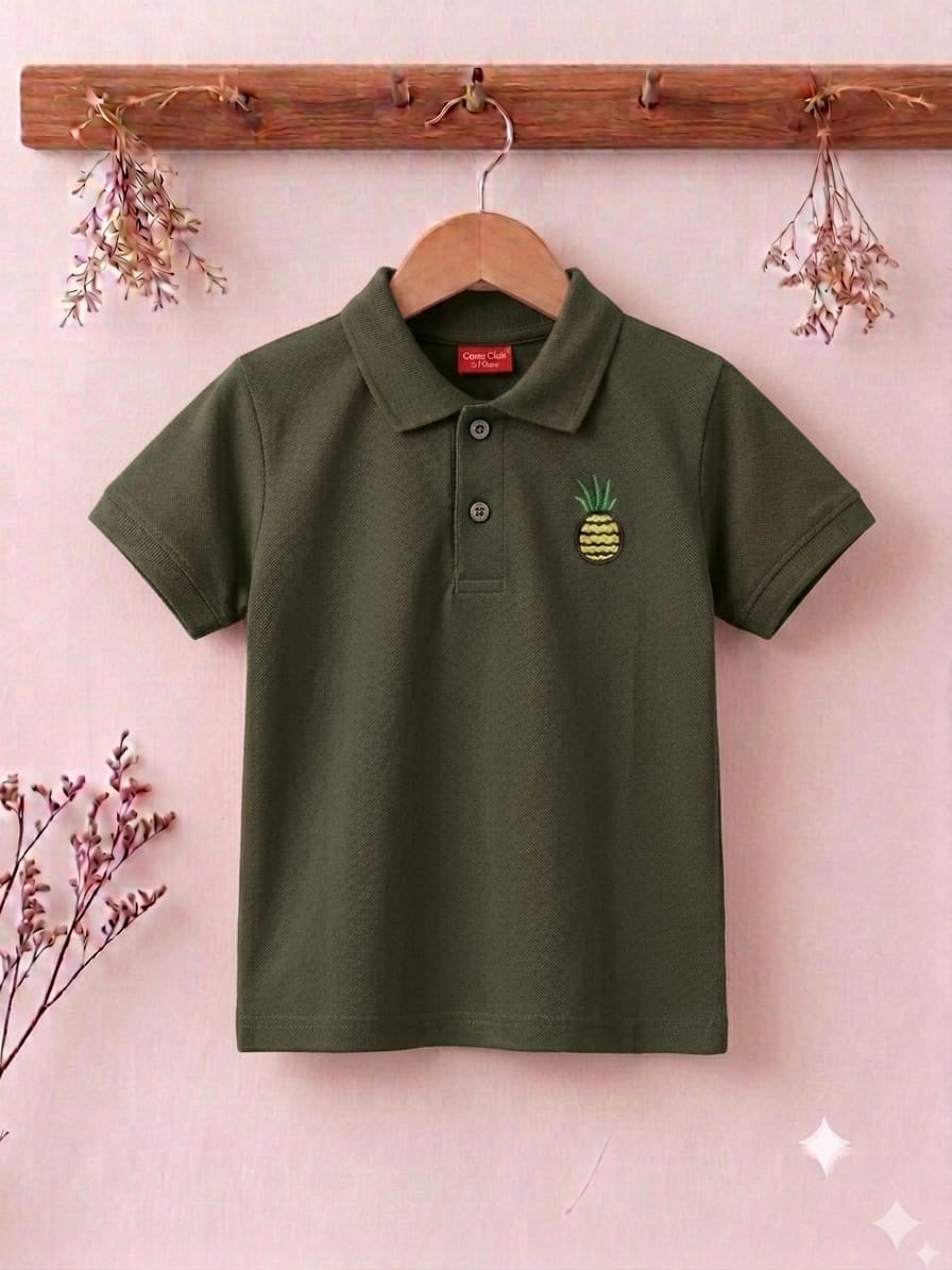 Pineapple Logo Olive Collar Polo Boys
