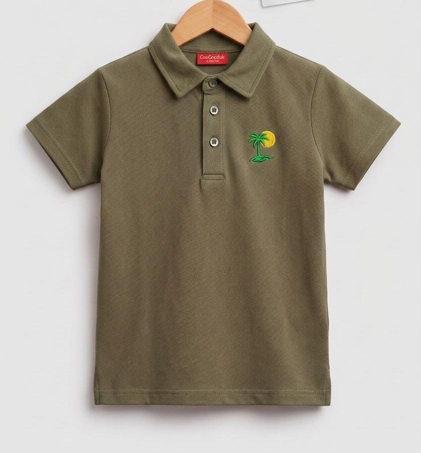 Tree Sun Logo Olive Collar Polo Boys