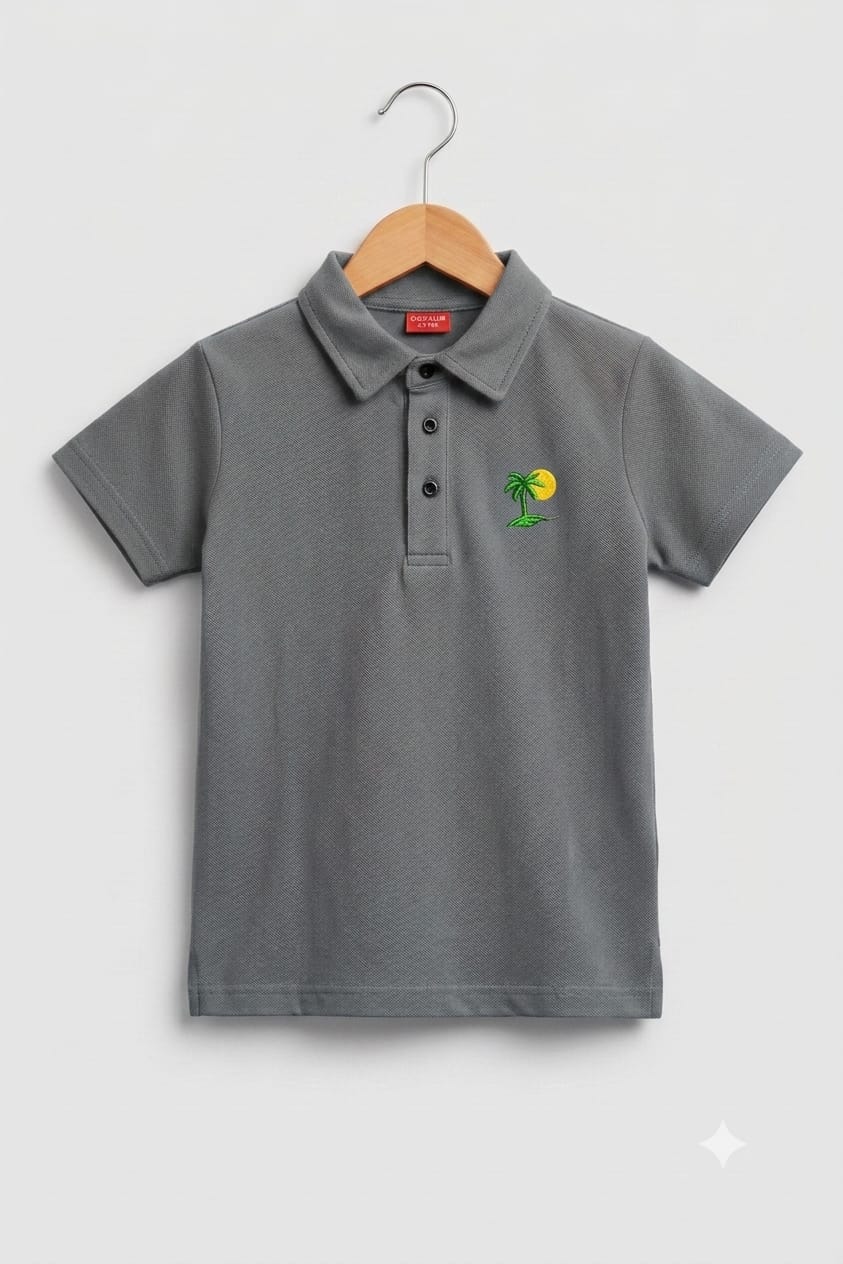 Tree Sun Logo Grey Collar Polo Boys