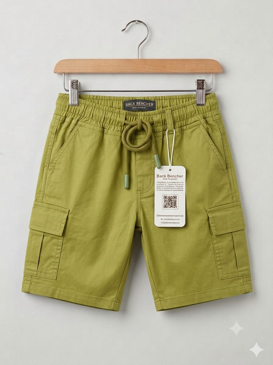 6 Pocket Olive Yellow Cotton Shorts Boys