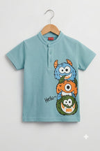 Hello Monsters Sky Henley Polo Boys
