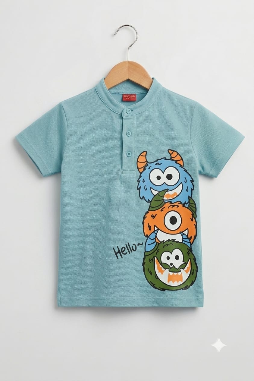 Hello Monsters Sky Henley Polo Boys