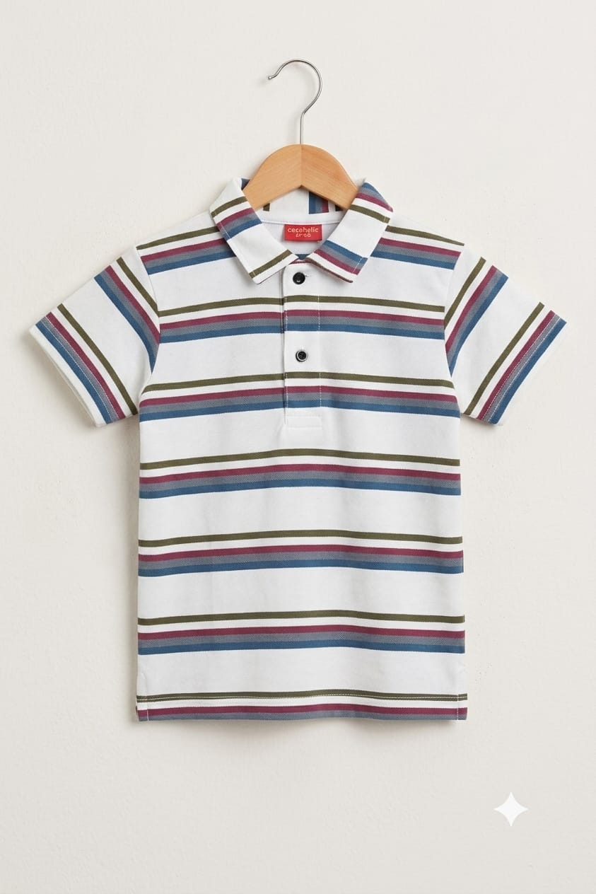 Multi Lines White Stripes Collar T-Shirt Boys