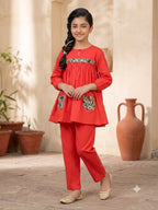Both Side Pocket Orange 2Pcs Suit-Girls