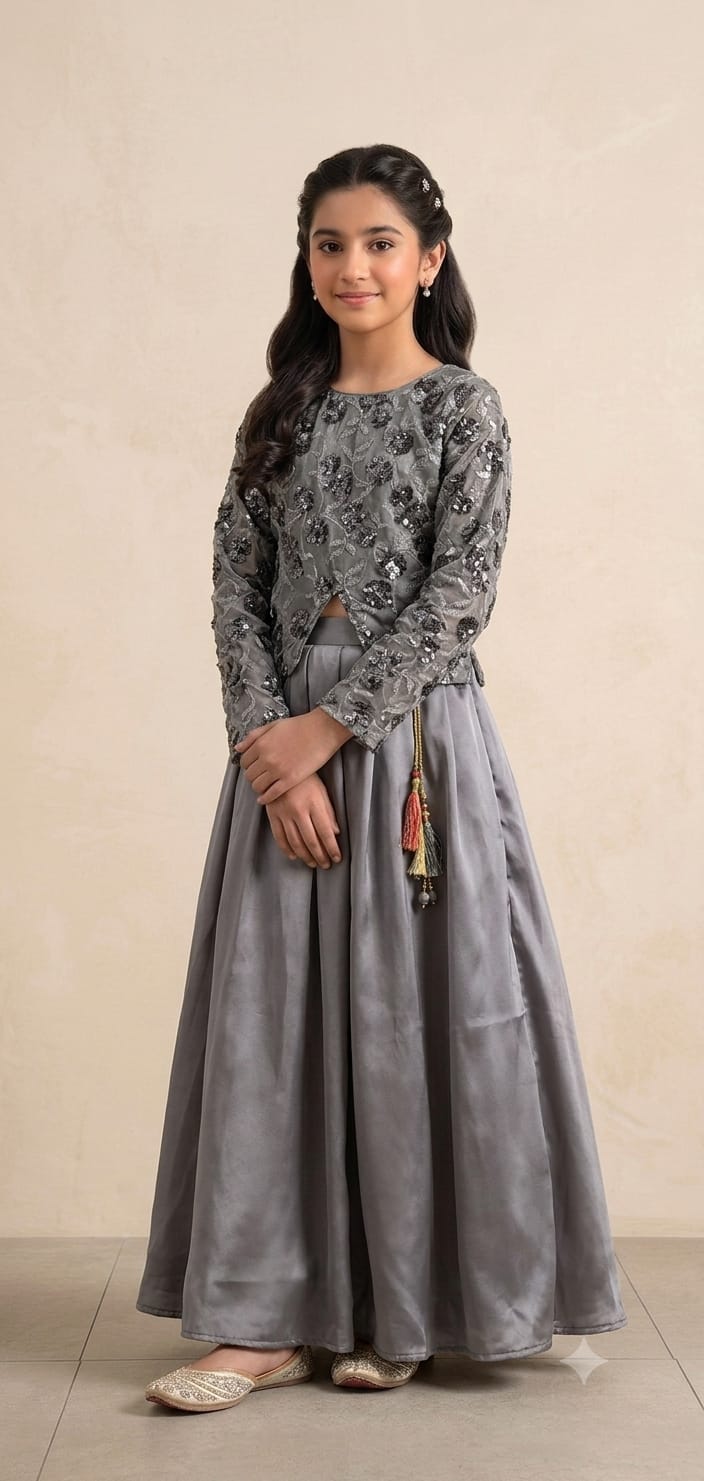 Fancy  Gray Lehenga Suit – Girls