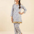 Blue Purple Shade White 2 Pcs Suit Girls ( R-321 N )