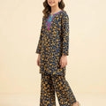 Front Embroidery Leopard Print Navy 2Pcs Suit Girls ( R-4)