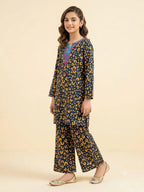 Front Embroidery Leopard Print Navy 2Pcs Suit Girls ( R-4)