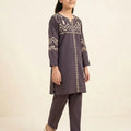 Front Embroidery Dark Mauve  2-Piece Suit Girls ( R-129 )