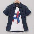 Spiderman White Inner Navy Check Double Casual Shirt Boys ( R-301 N )