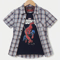 Marvel Spiderman Black Inner Sky Check Double Casual Shirt Boys ( R-293 N )