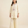 Embroidery All Over Cream Suit Girls ( R-201 N )