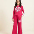 Love Heart Full Sleeve Pink Baggy Trouser Shirt Girls ( R-178 N )