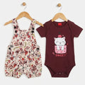 Sweet Cat Print Mahroon T-Shirt & Romper ( R-224 N )