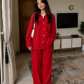 Two Side Pocket Red ( Corduroy ) Coat Collar Suit Girls ( R-486 N )