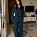 Two Side Pocket Dark Teal ( Corduroy ) Coat Collar Suit Girls ( R-486 N )