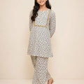 Front Lace Purple Floral White 2-Piece Suit for Girls (R-346 N)