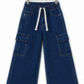 6 Pocket Dark Blue With Ribbon Wide Leg Jeans Boys & Girls ( R-313 N )