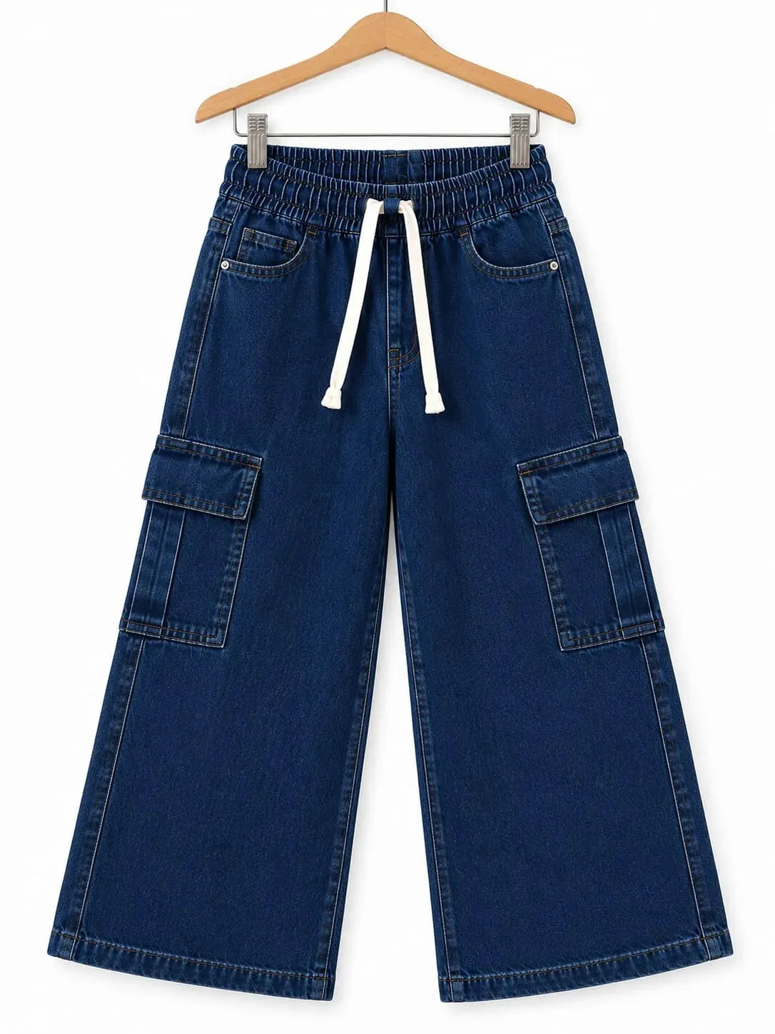 6 Pocket Dark Blue With Ribbon Wide Leg Jeans Boys & Girls ( R-313 N )