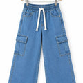 6 Pocket Mid Blue With Ribbon Wide Leg Jeans Boys & Girls ( R-205 N )