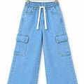 6 Pocket Sky Blue With Ribbon Wide Leg Jeans Boys & Girls ( R-196 N )