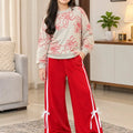 Floral Art Print Skin Red Track-Suit For Girls ( R-150 N )