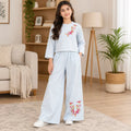 Right Side Embroidery Full Sleeve White & Sky Baggy Co-ord Tracksuit Set