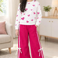 Pink Heart All Over Print White Tracksuit For Girls R-159