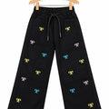Bow Embroidery With Ribbon Black Jeans Girls ( R-268 )