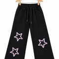 Star Embroidery With Ribbon Black Jeans Girls ( R-287 )