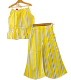 White And Yellow Line Skirt Suit Girls ( R-343 )