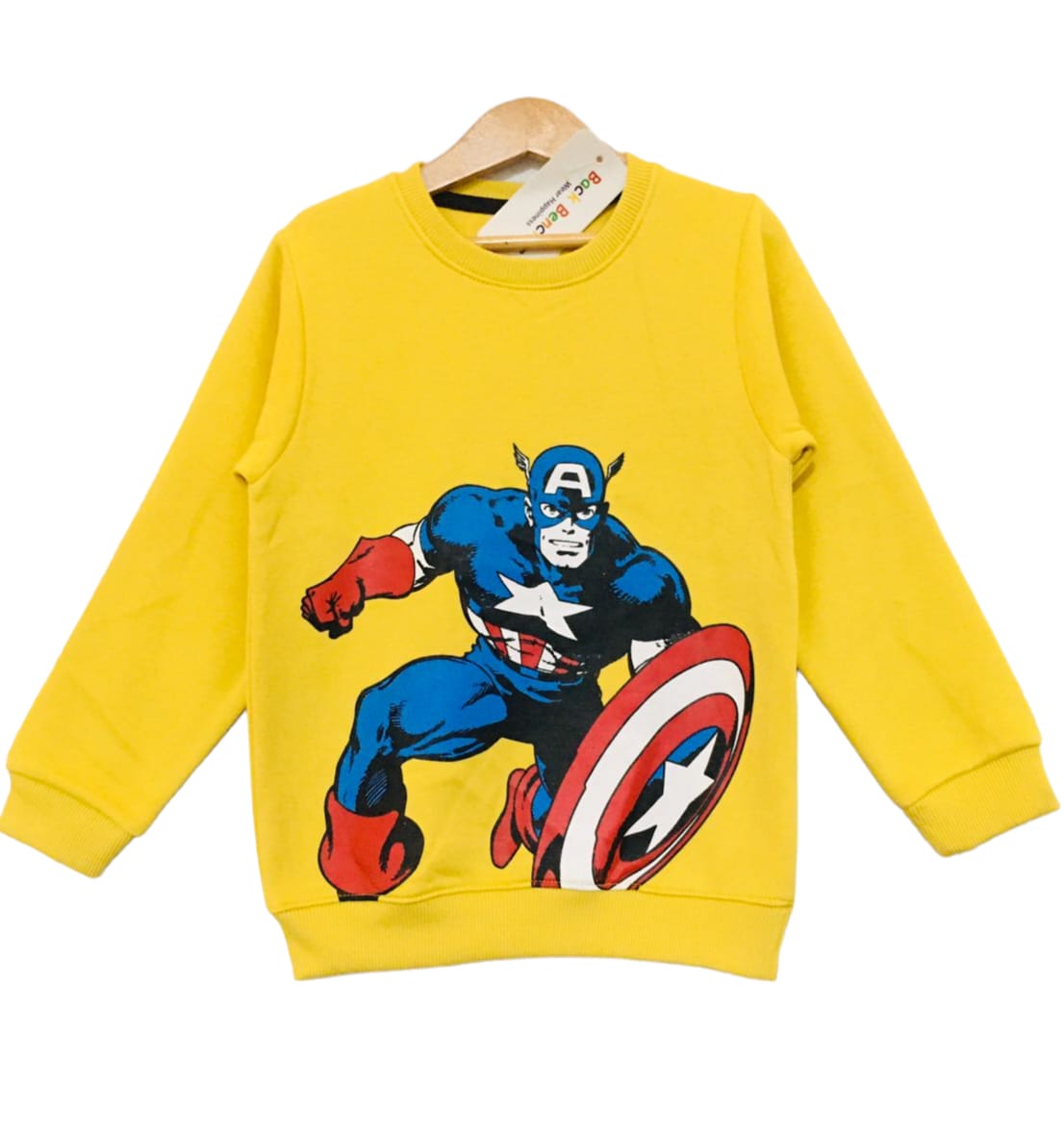 Captain America Print Yellow Sweatshirt Boys