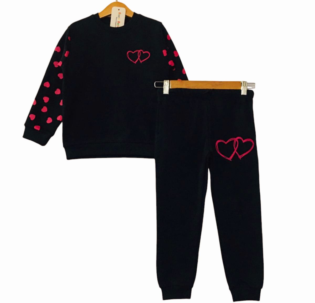Two Heart Black Track-Suit Girls ( R-298 )