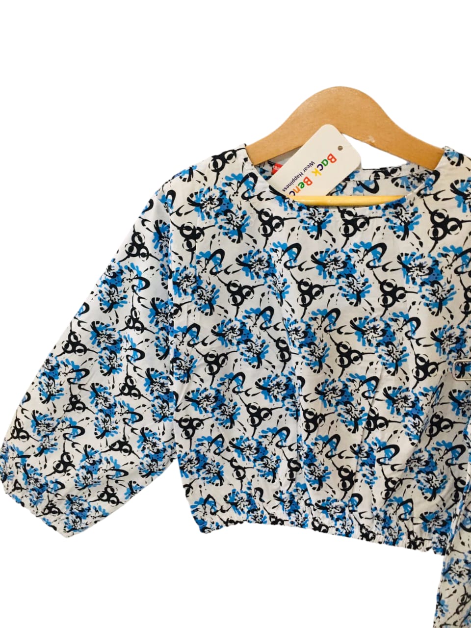 Blue And Black Print  Full Sleeves White Skate Fish Girls (62) (1)