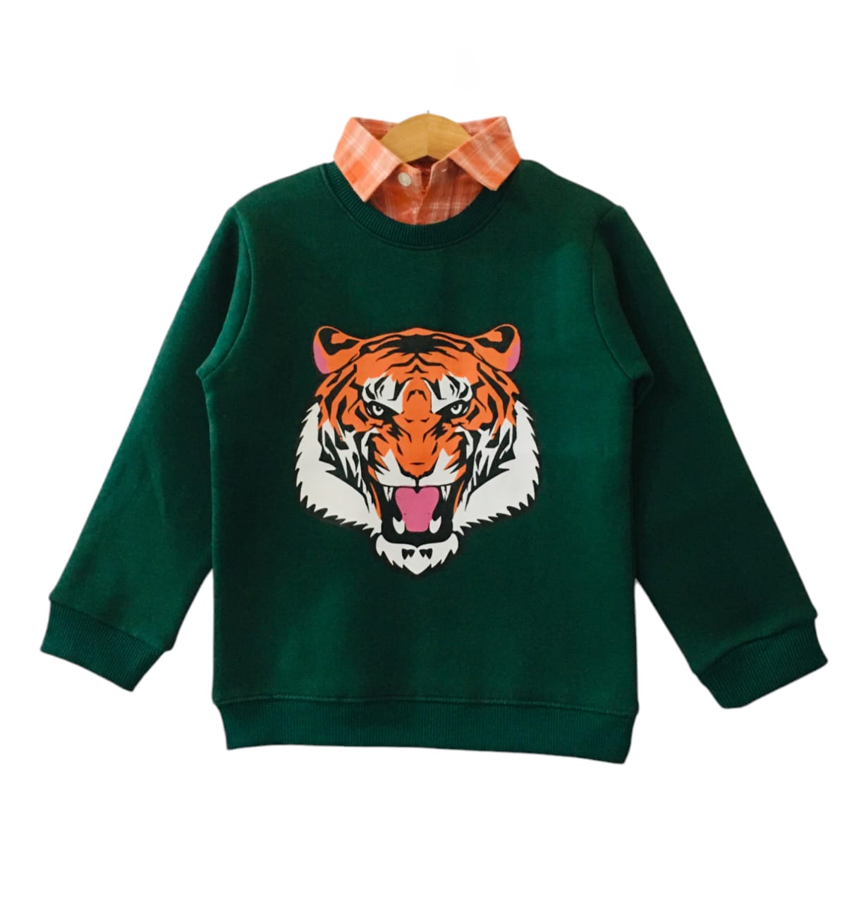 Tiger Print Dark Green Double Shirt Boys ( R-414 )