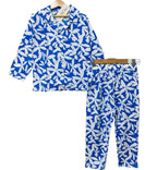 White Leaves Royal Blue Casual Wear Girls