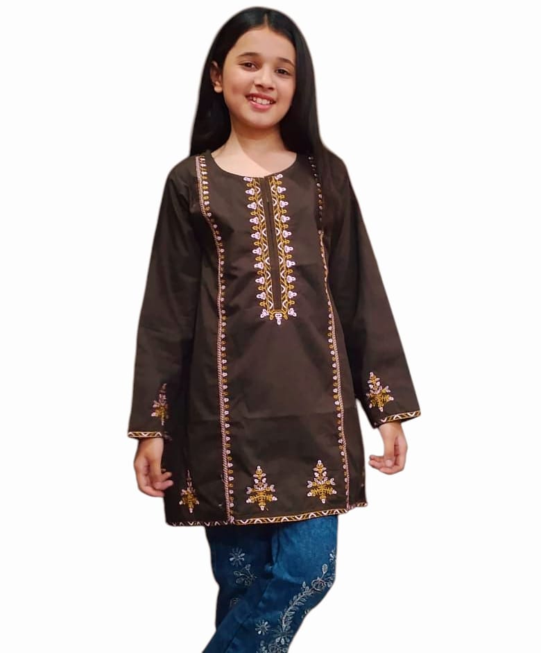 Top & Buttom Embroidery Chocolate Top Girls ( R-442 )