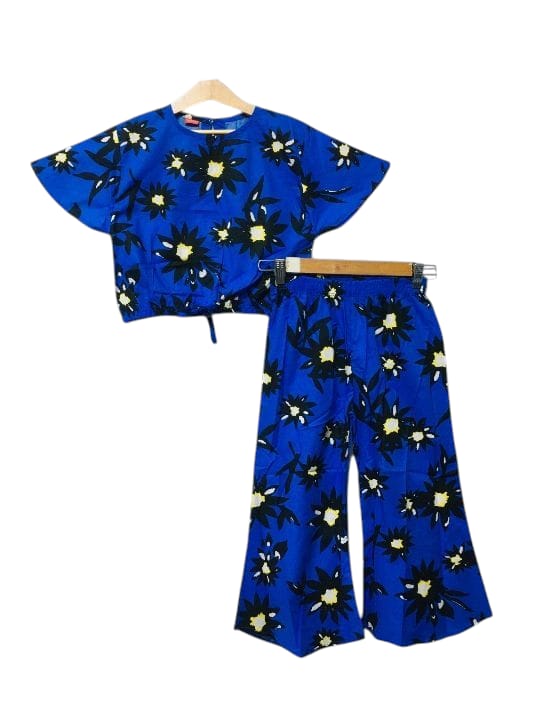 Black Flower Half Sleeve Royal Blue Skate Fish Girls