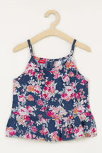 Pink Flower Navy Skirt Suit Girls