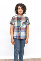 Multi Line Cream Casual Shirt Boys
