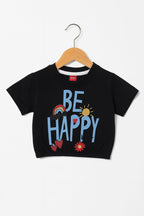 Be Happy Black T-Shirt Girls