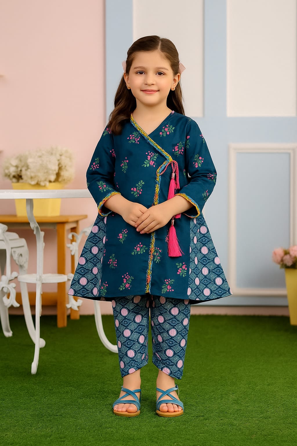 Pink Flower Navy Airline Suit Girls
