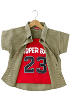 Super Baby Red Inner Mehndi Check Double Casual Shirt Boys