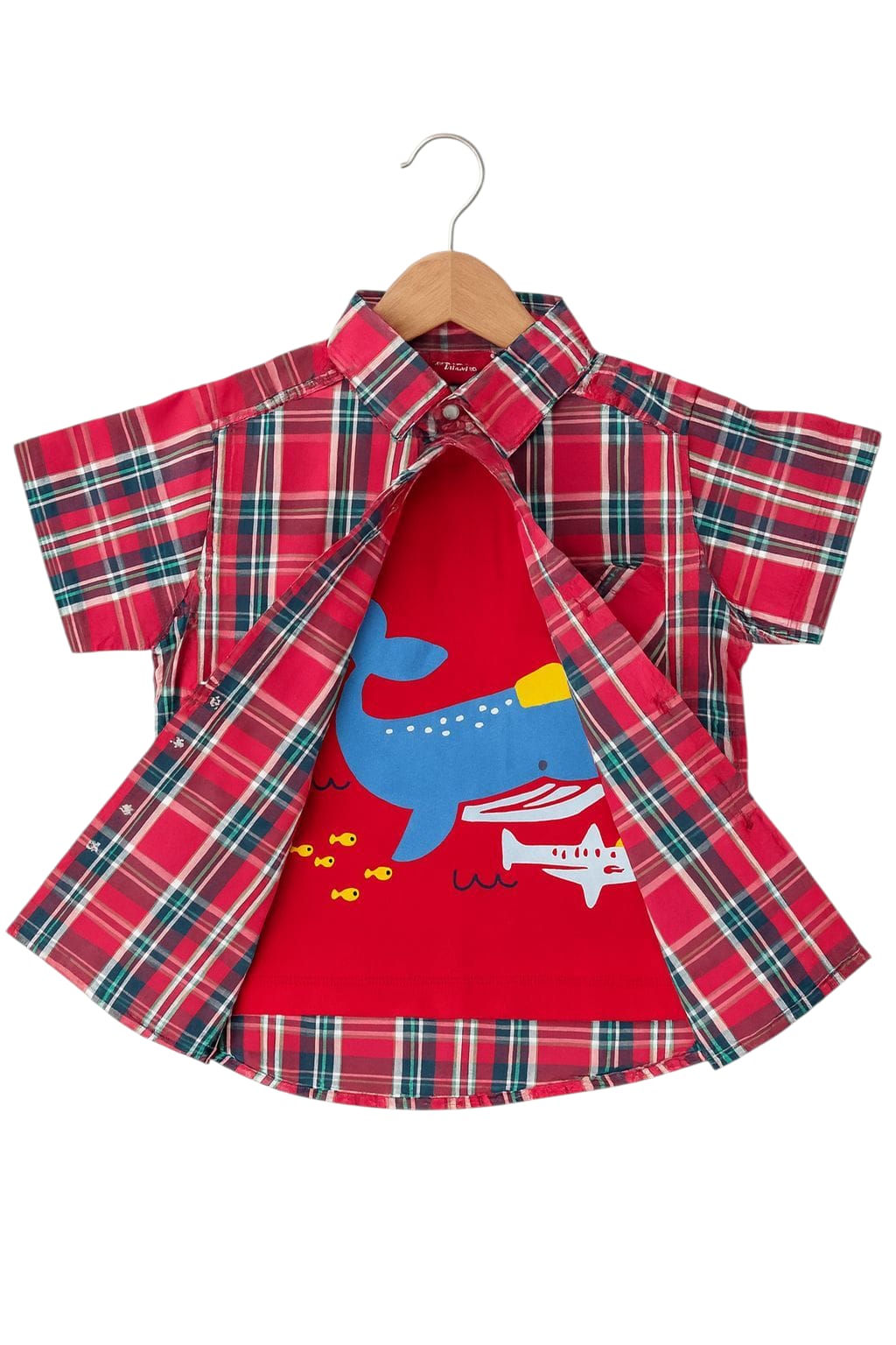 Two Pocket Shark Red Inner Double Casual Shirt Boys