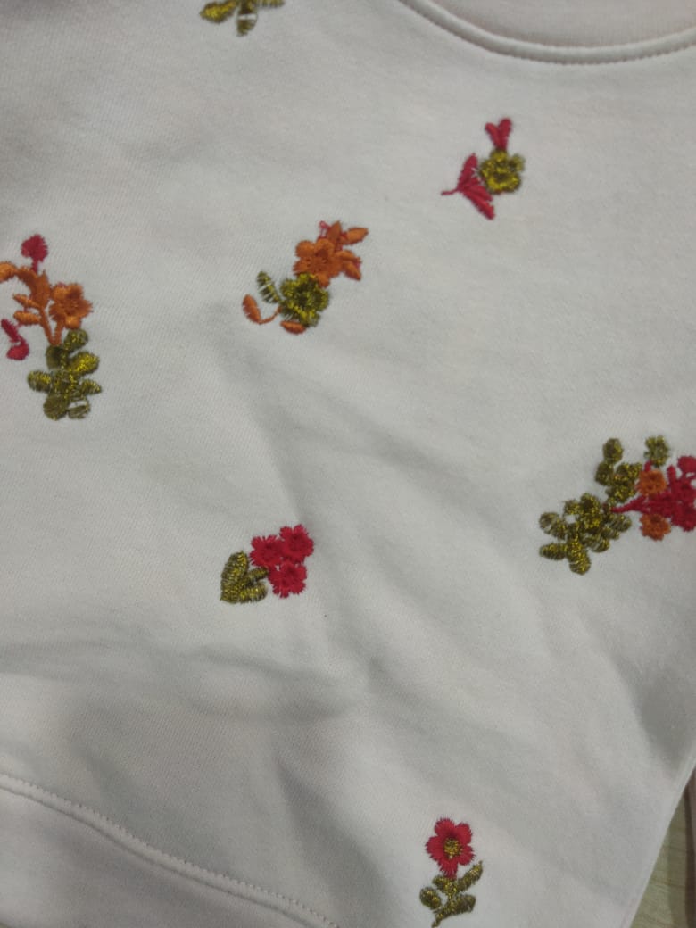 All over Embroidery peach sweatshirt-Girls