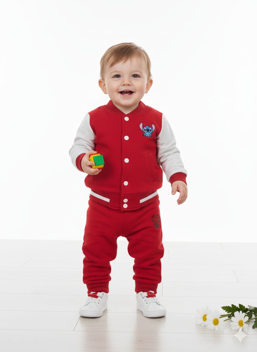 Red Body Oatmeal Arms Red Baseball Track-Suit Boys