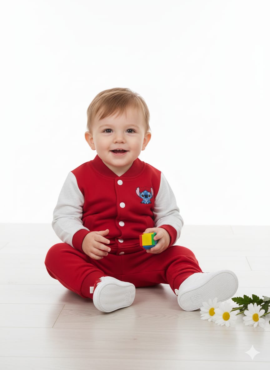 Red Body Oatmeal Arms Red Baseball Track-Suit Boys